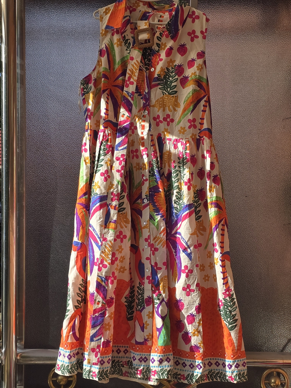 Kaktus White Dress with Multicolor Tropical Print